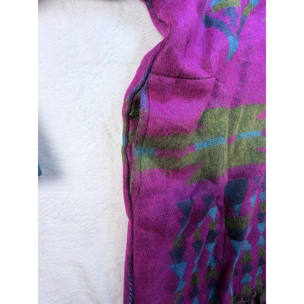 Vtg Magic Touch Southwestern 100% Pure Wool Hooded Pullover Fringe India Sz M - Picture 5 of 10